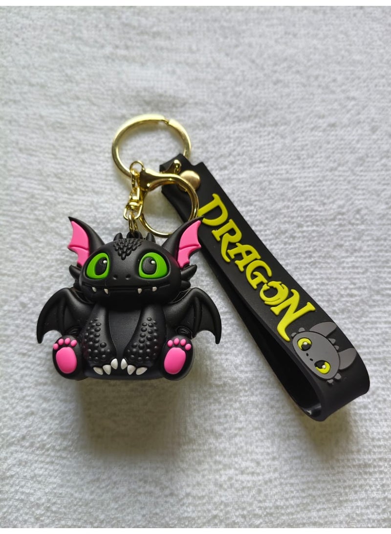 Dragon Cartoon Keychain Black with Soft Silicone Strap Cute Character Bag Pendant Backpack Zipper Keys Gift - Image 3